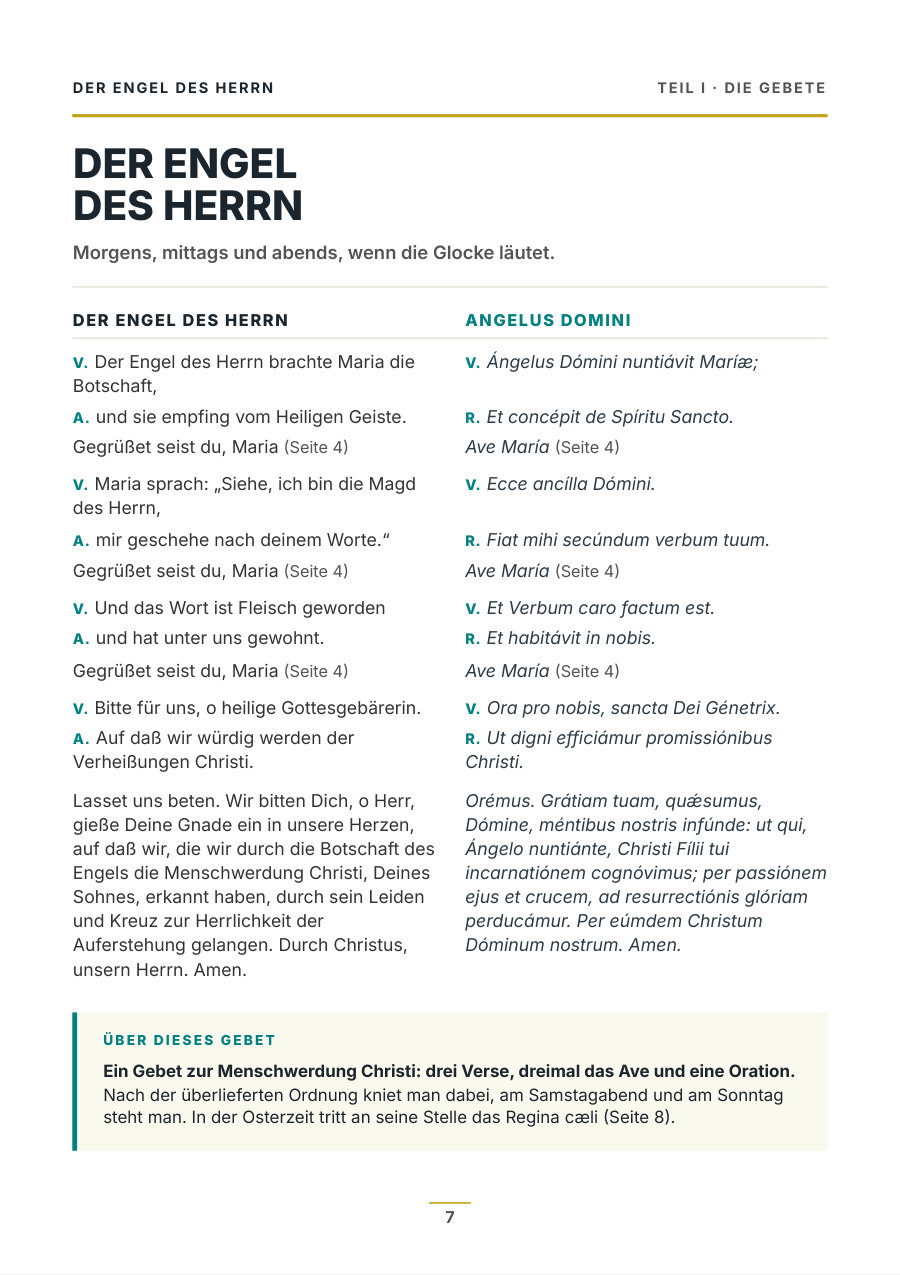Heftseite mit dem Engel des Herrn, Versen und Antworten deutsch und lateinisch