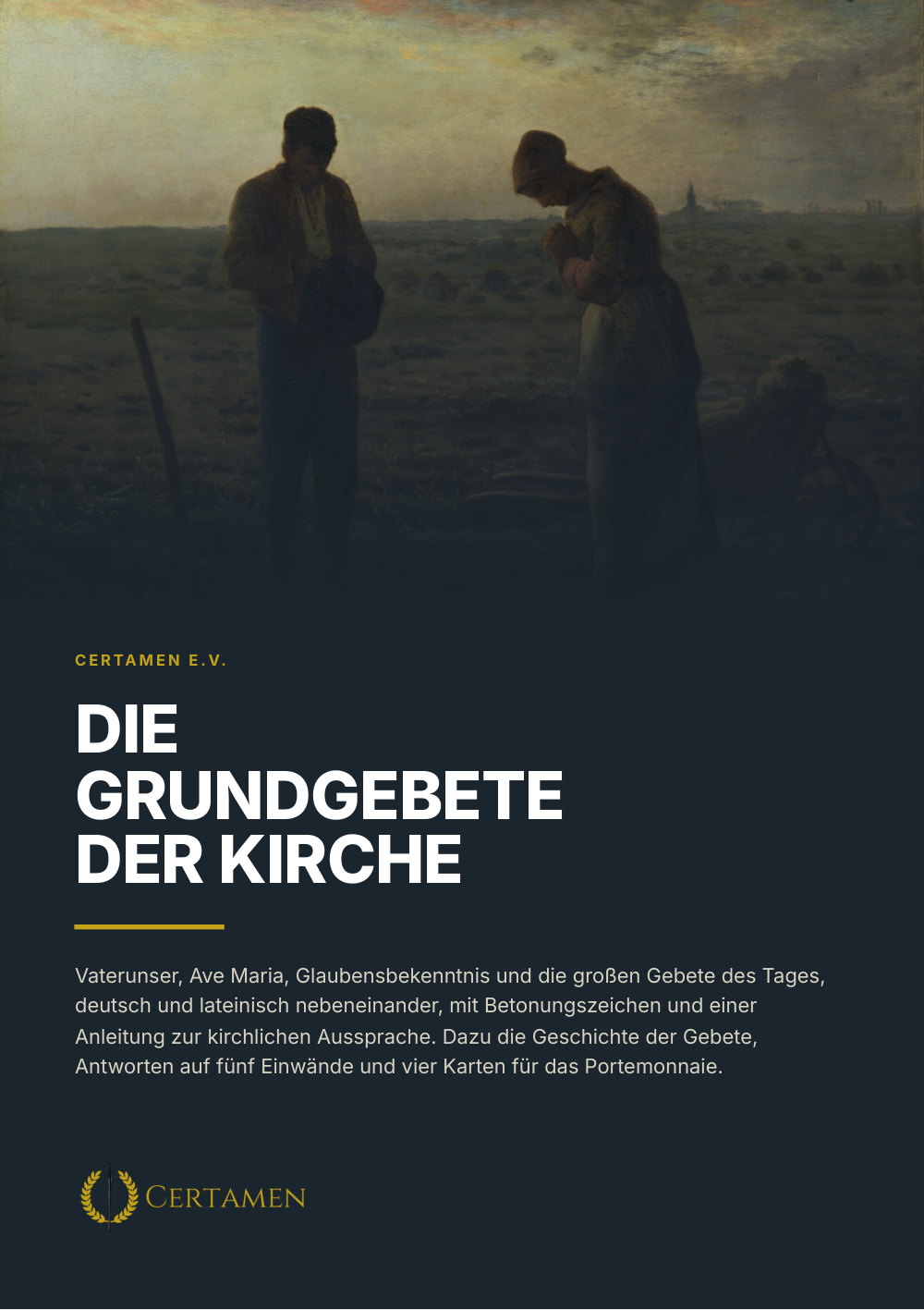 Titel des Hefts „Die Grundgebete der Kirche“ mit Millets Gemälde „Der Angelus“