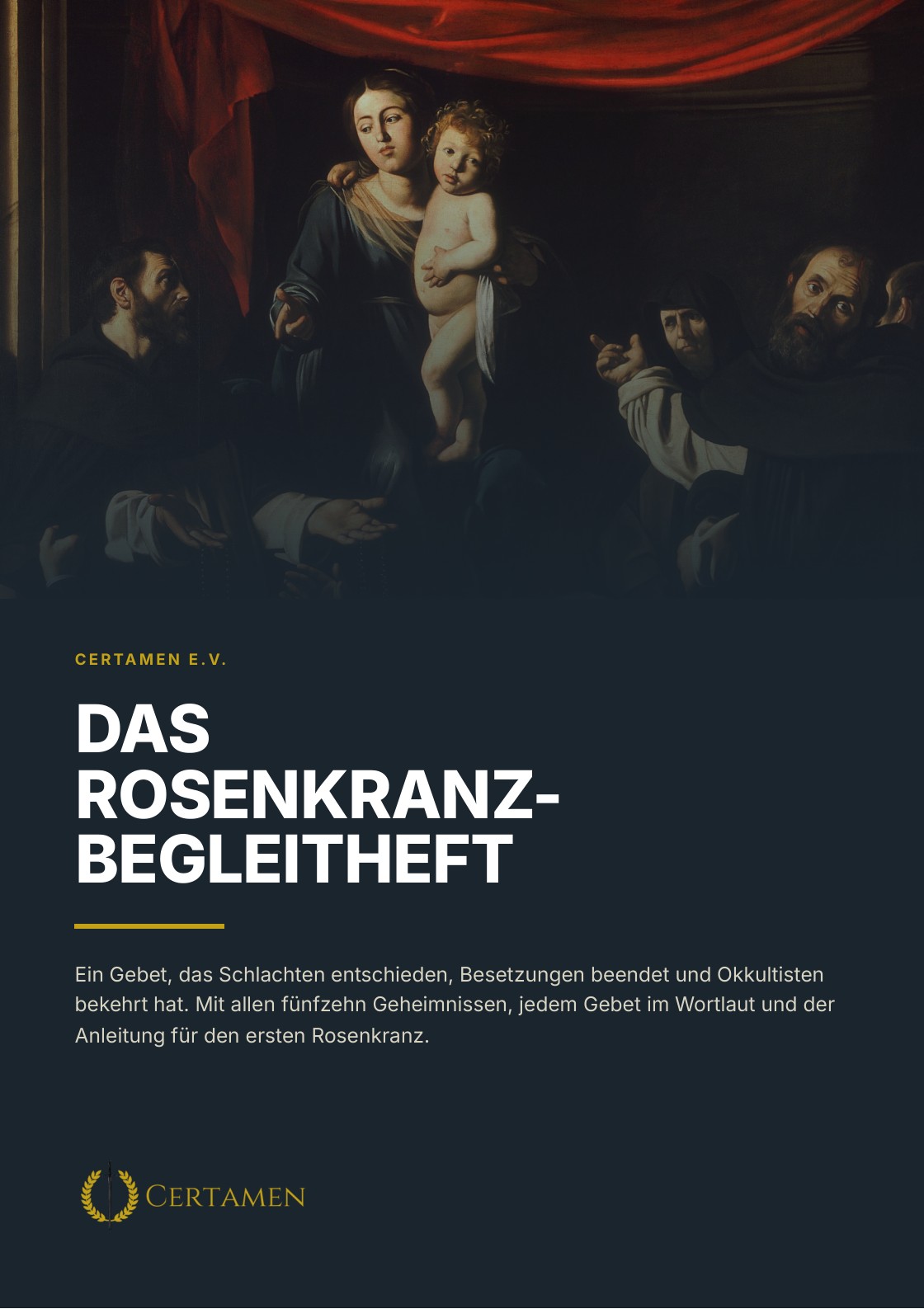 Titel des Rosenkranz-Begleithefts mit Caravaggios Rosenkranzmadonna