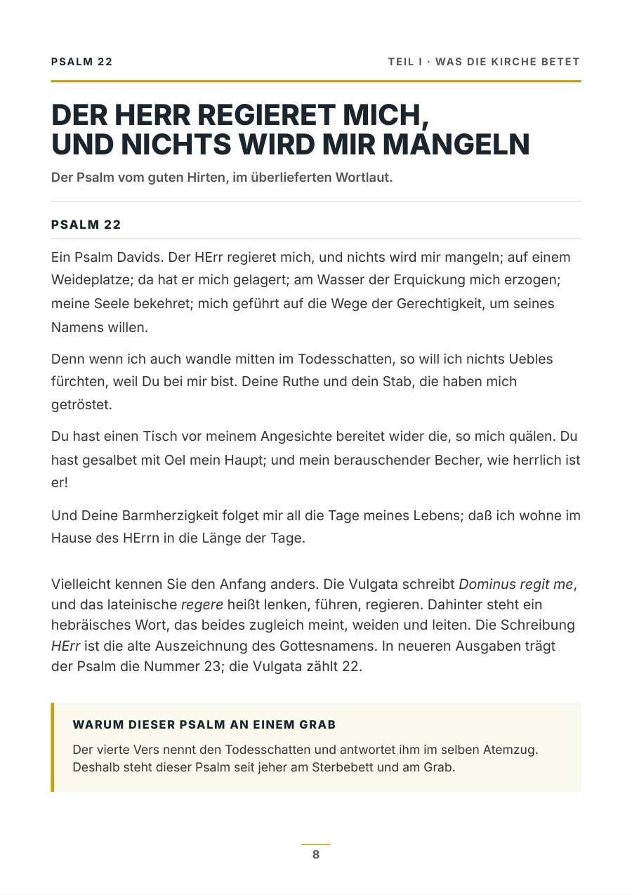 Heftseite mit Psalm 22 „Der Herr regieret mich“ in der Übersetzung von Allioli