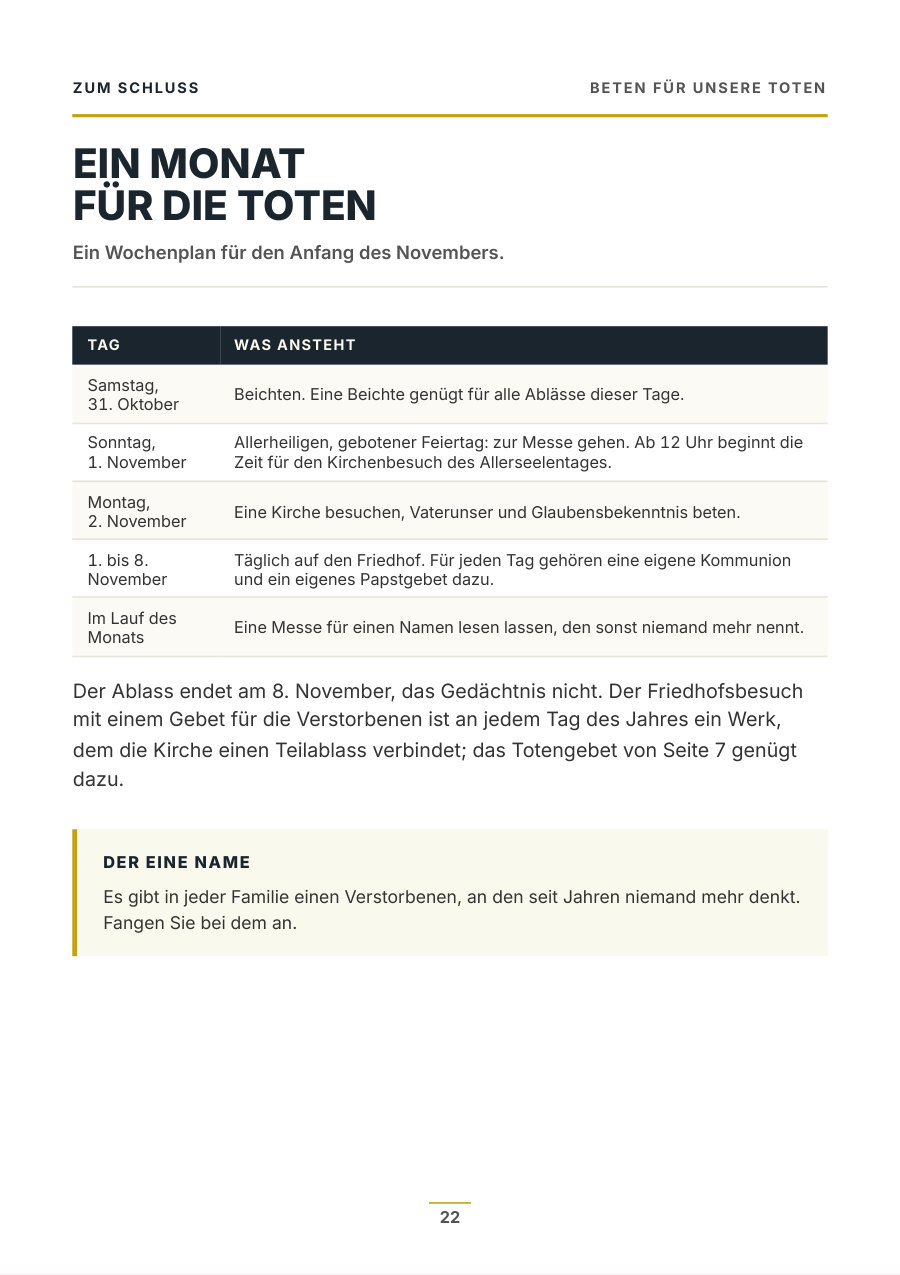 Heftseite mit einem Wochenplan vom 31. Oktober bis zum 8. November